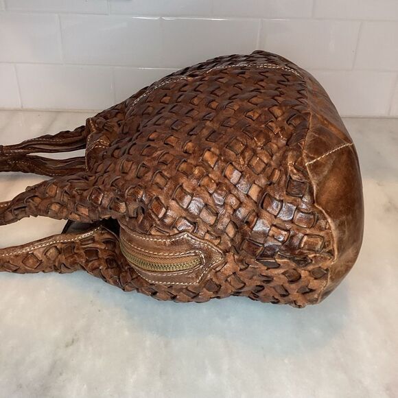 Langellotti Purse Handbag Leather Brown Genuine Woven Shoulder Bag - Picture 7 of 15
